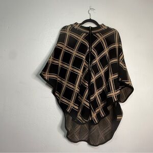 Anne Klein Chic Black & Tan Plaid Poncho. Cotton-Blend. Sz L.